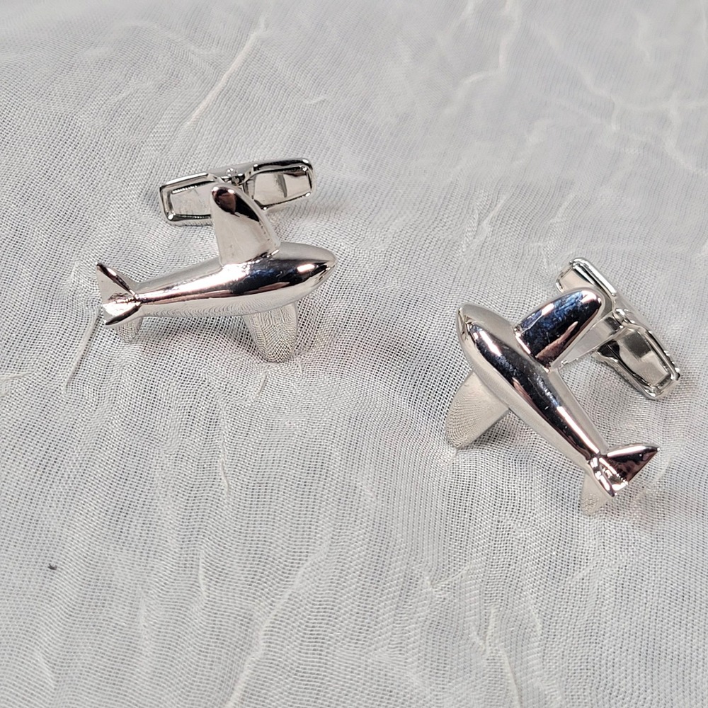 Emirates Silver Tone Airplane Cufflinks Aviation Pilot Travel Novelty Accessory